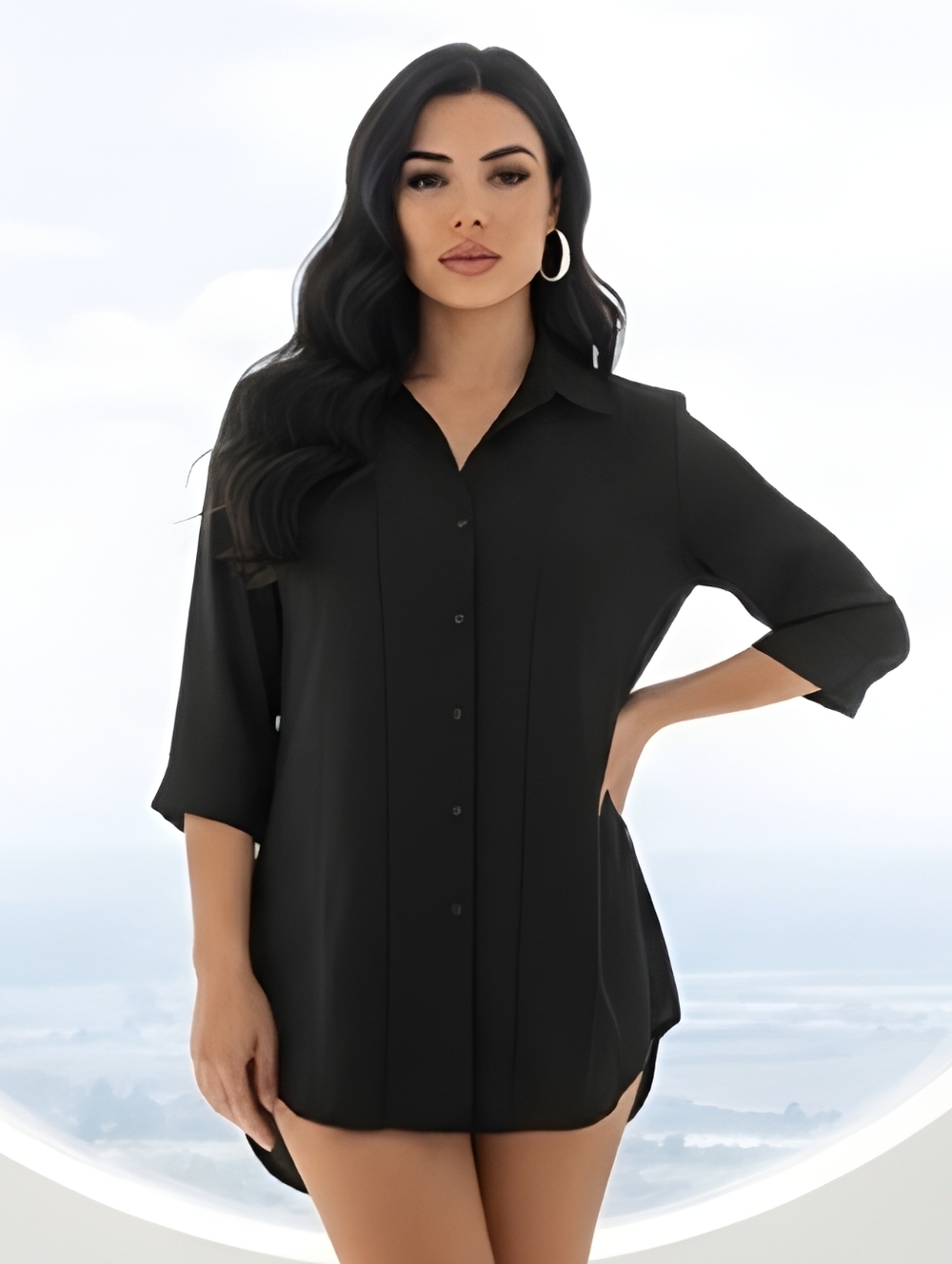 Style & Co Women's  Medium Solid Black Button Down Blouse Size 16